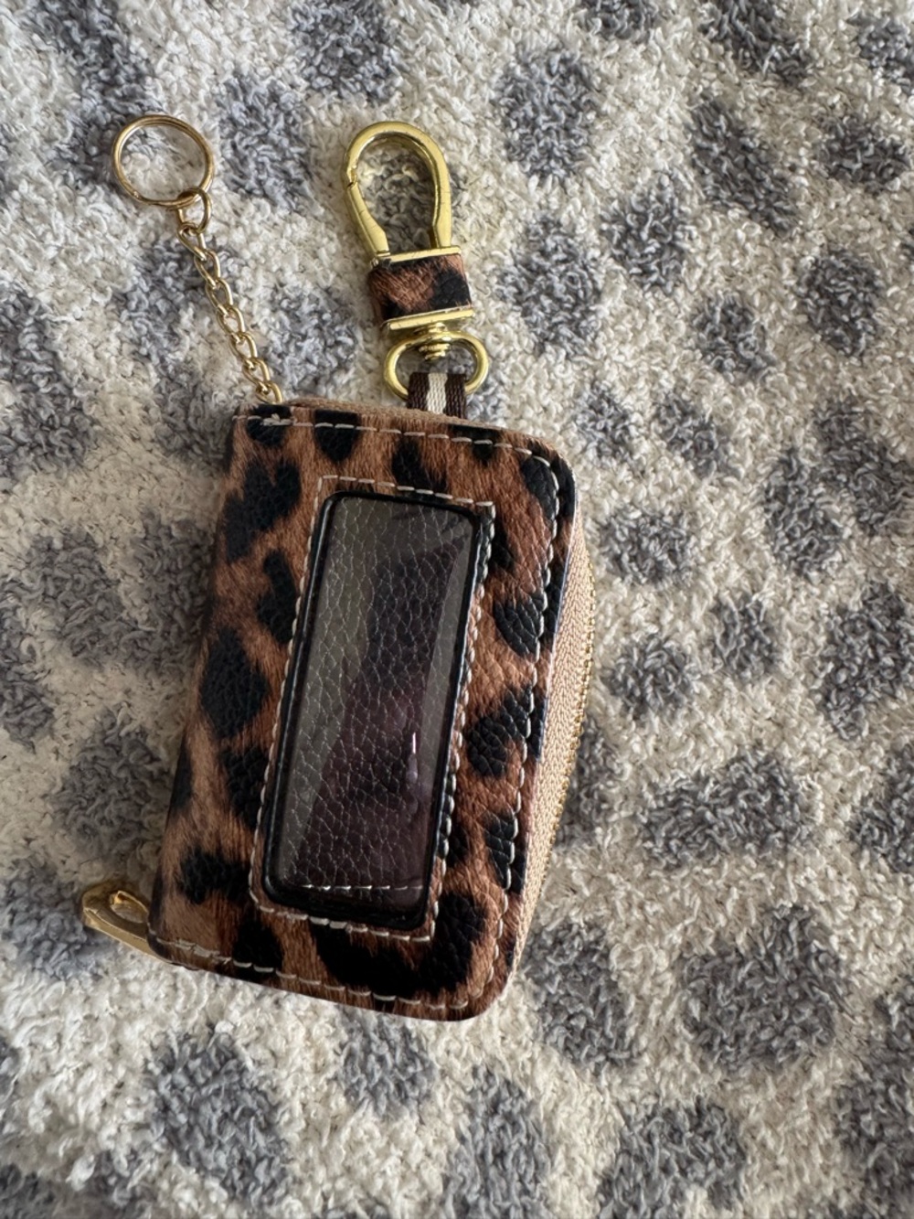 Leopard Print Keychain key fob holder with gold key chain